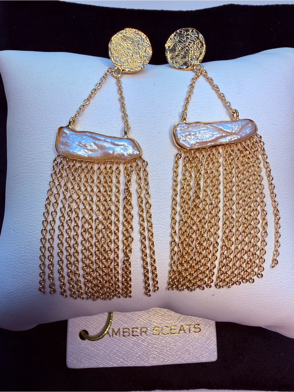 Amber Sceats 24k Gold Genuine Pearl Fringe Drop Earrings